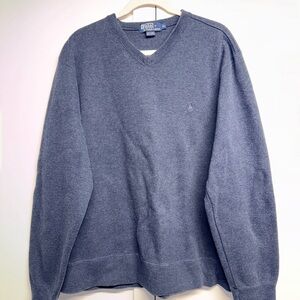 Polo by Ralph Lauren Men's Heathered Blue V-Neck Sweater